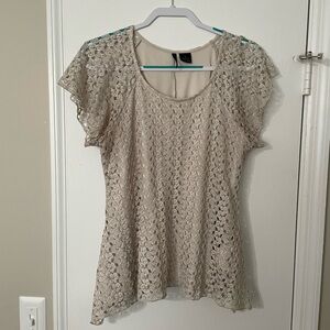 New Directions Lace Short Sleeve Top - Cream Size L